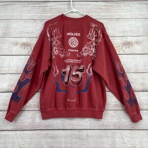Darc Sport Wolves Club 15 Flames Crewneck Sweatshirt Men's Small‎ Brick Red